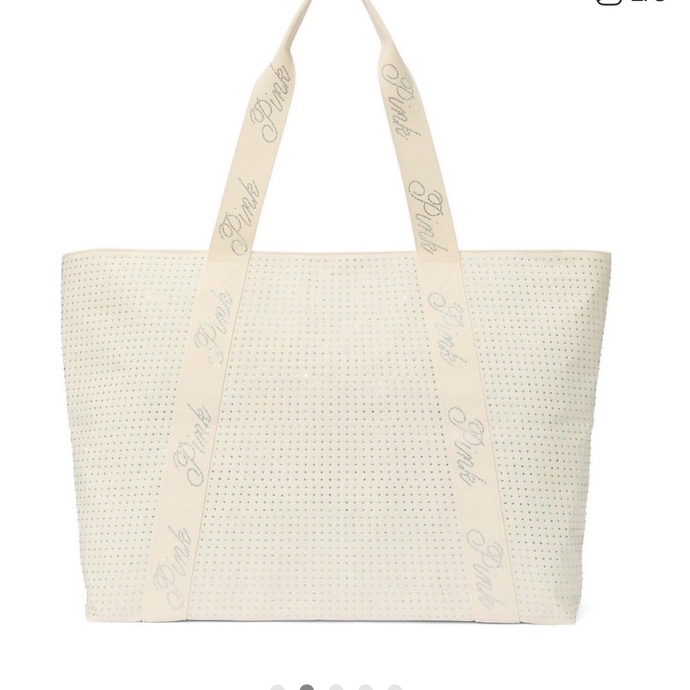PINK Victoria's Secret Cream Bling Logo Strap Tote